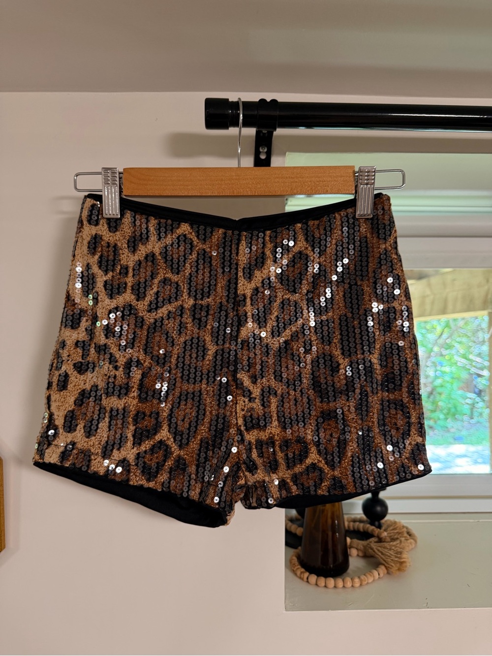 Sequin Leopard Print Women's Shorts - Brown